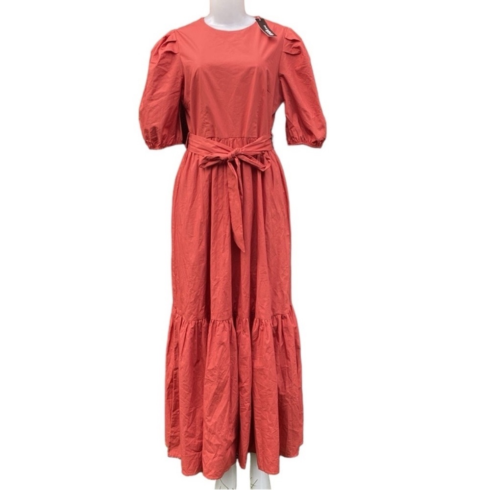 Ina Vibrant Coral Puff Sleeve Maxi Dress Size M